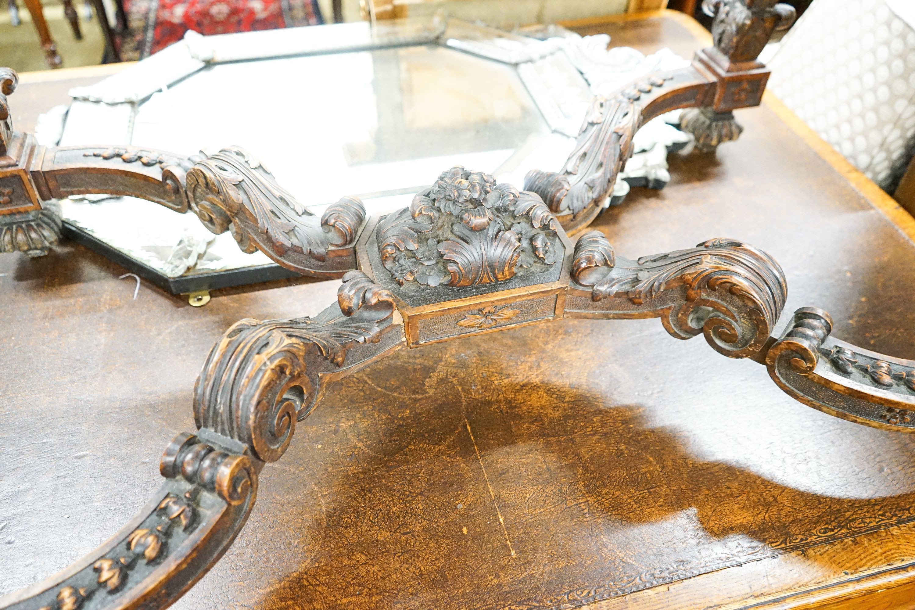 A Flemish carved walnut and beech centre table, width 100cm, depth 63cm, height 77cm